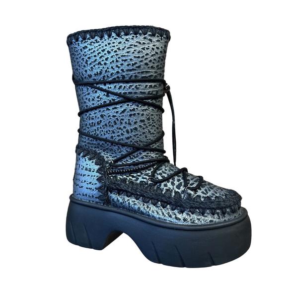 NEW MOU eskimo snow boot in metal print silver on black - Picture 4 of 4
